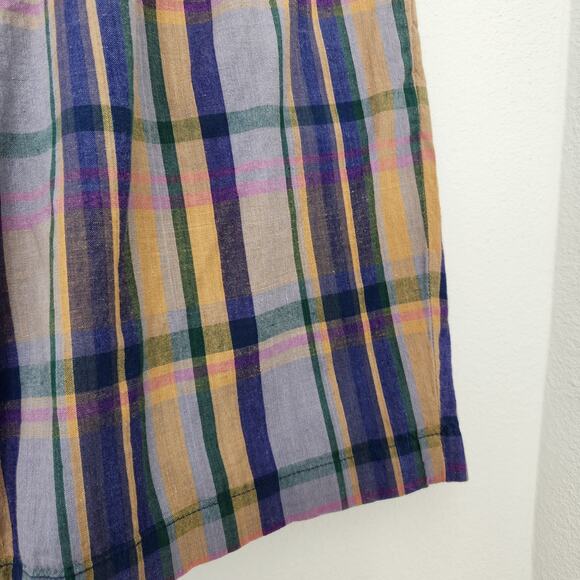 Vintage GAP 90s High Waisted Plaid Pleated Shorts Muted Yellow Green Blue 2 - Picture 12 of 13